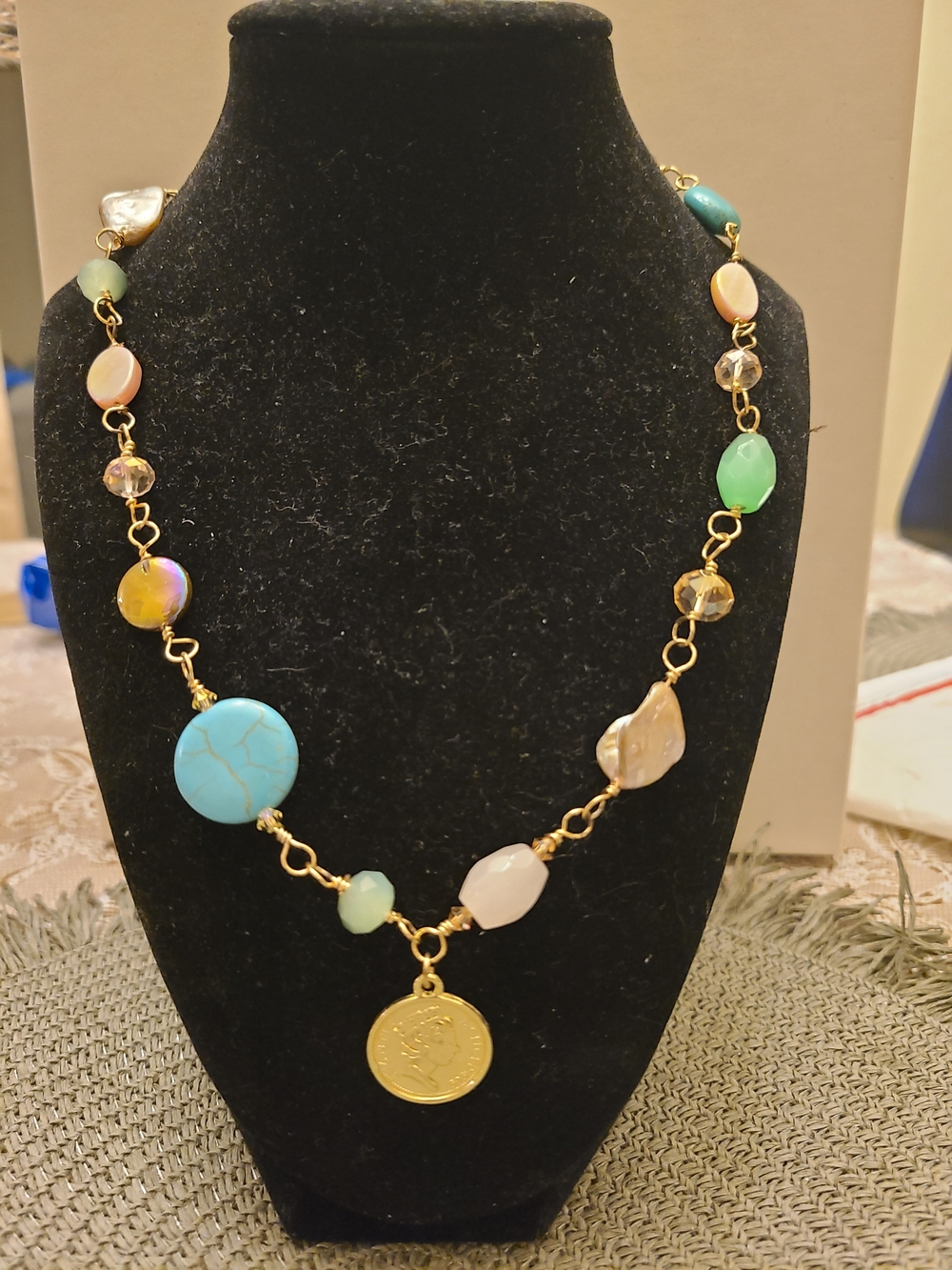 Handmade Gold-Tone Multicolor Necklace
